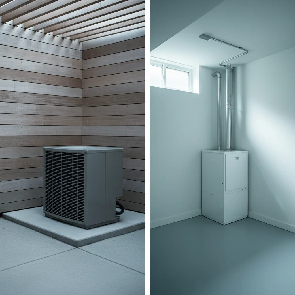 Split composition of outdoor heat pump and residential gas furnace