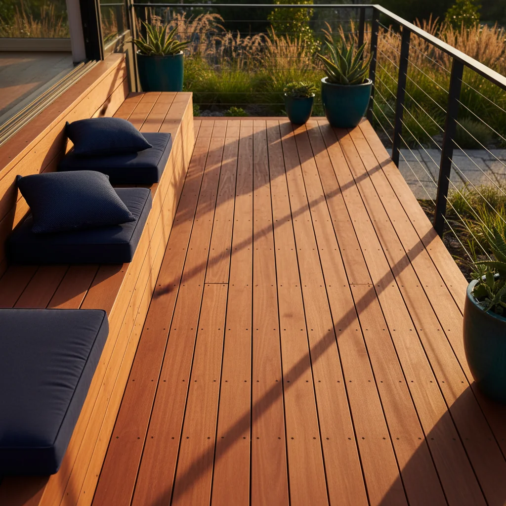 Cedar deck boards with natural grain