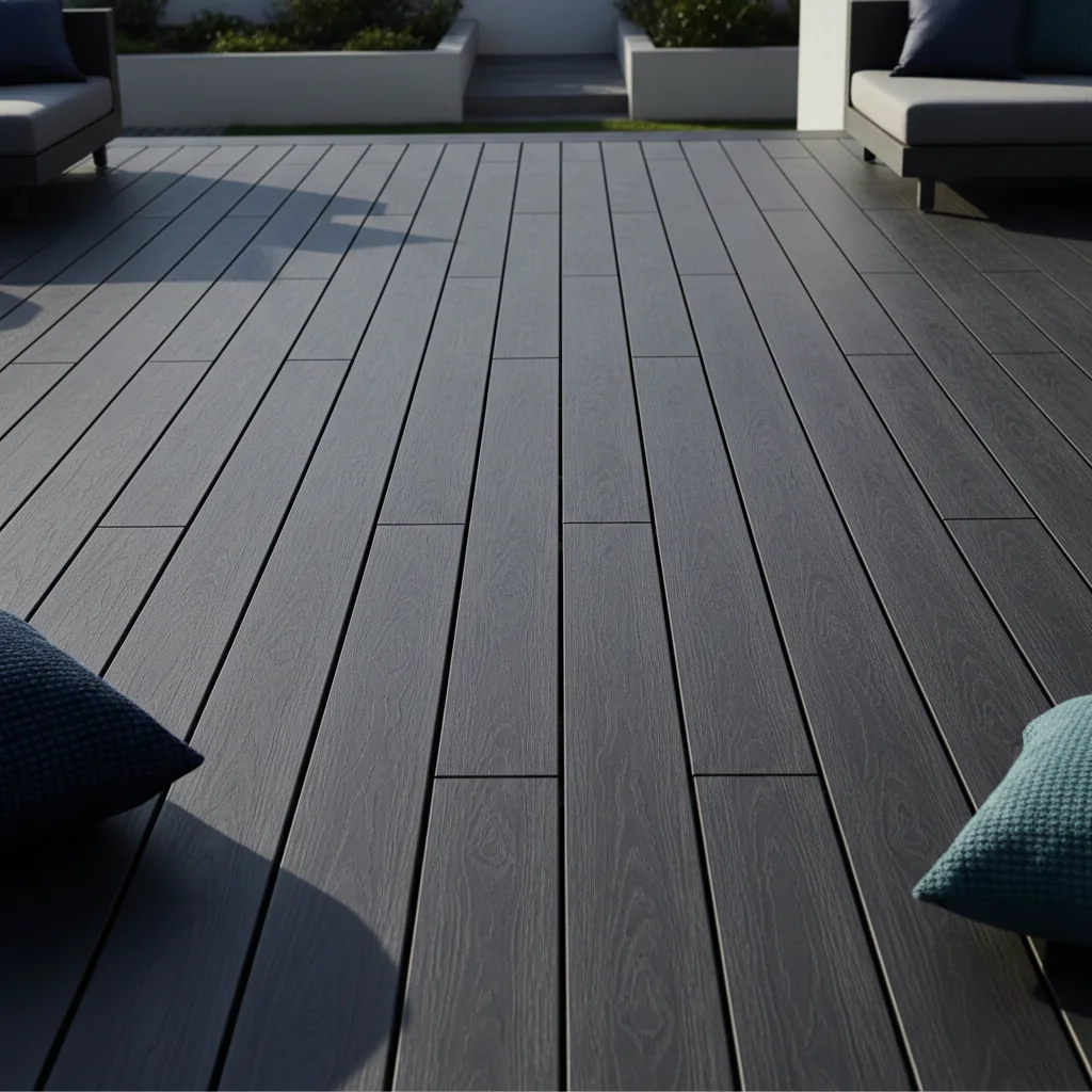 Composite deck boards close-up
