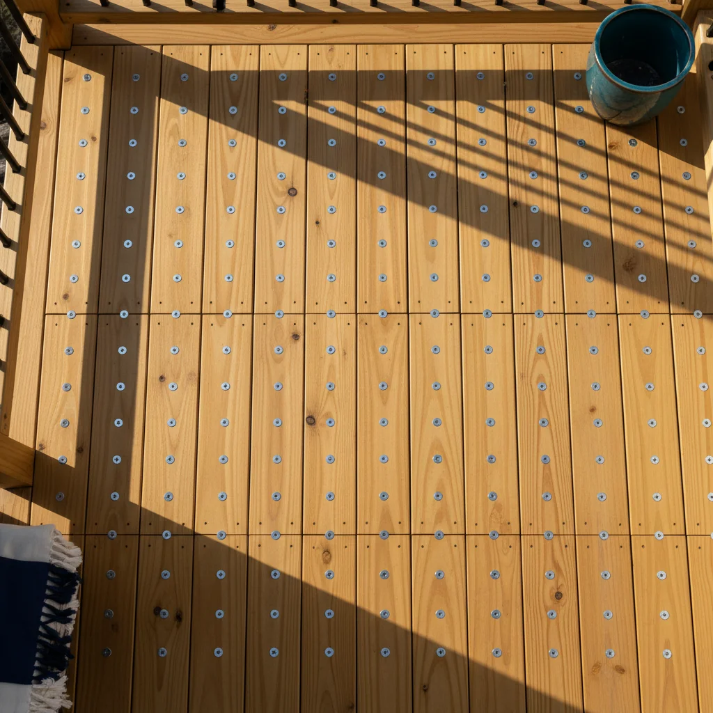 Pressure-treated pine deck boards close-up