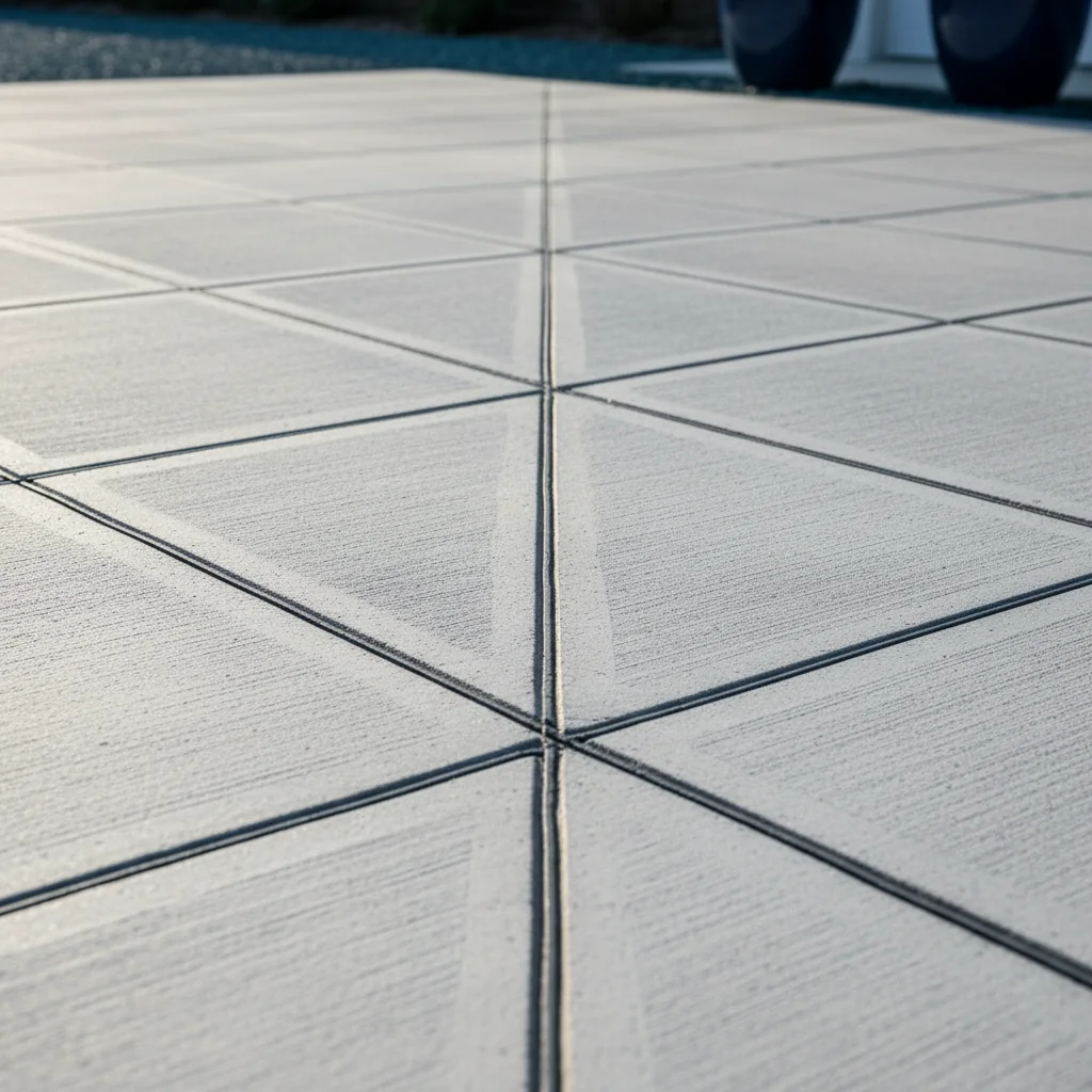 Poured concrete driveway surface close-up