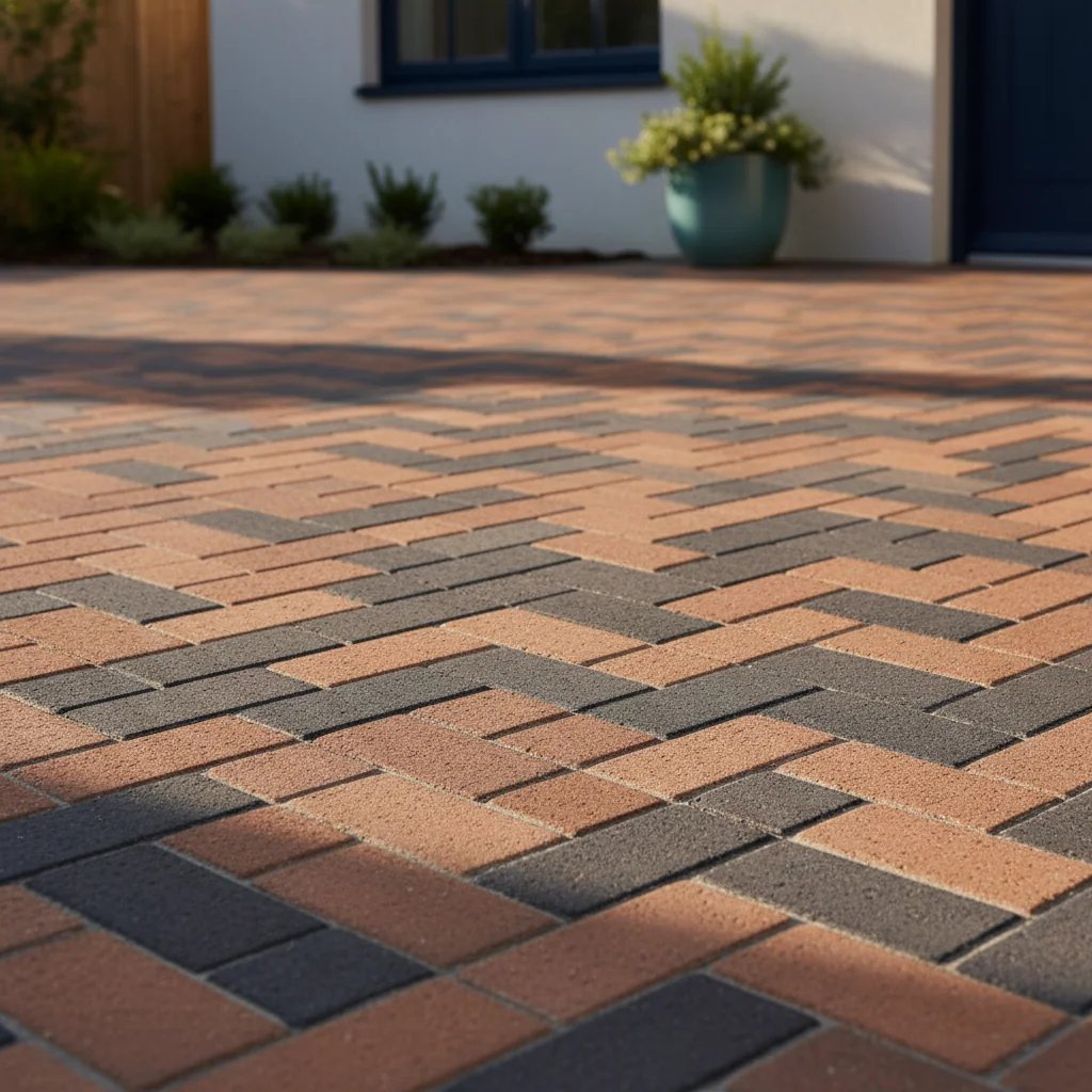 Interlocking paver driveway surface close-up