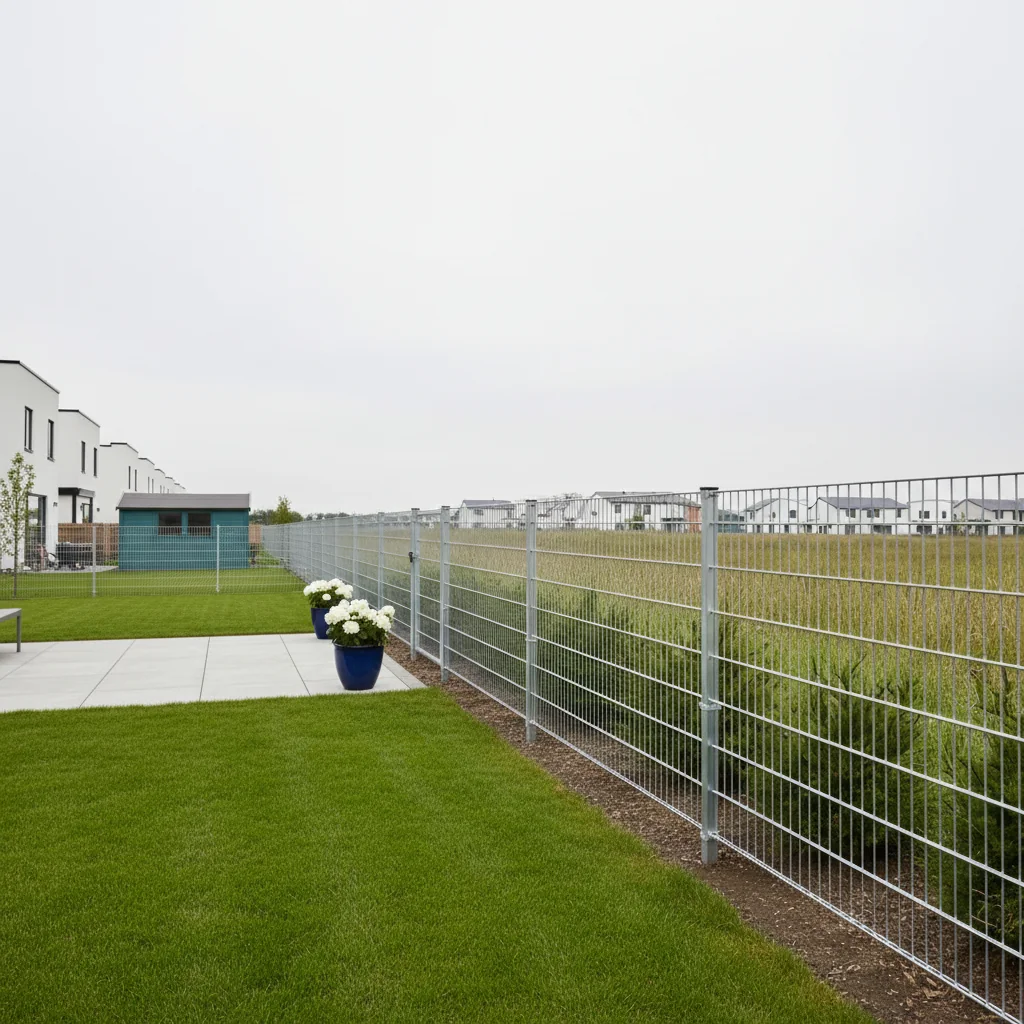 Chain-link fence close-up with galvanized mesh
