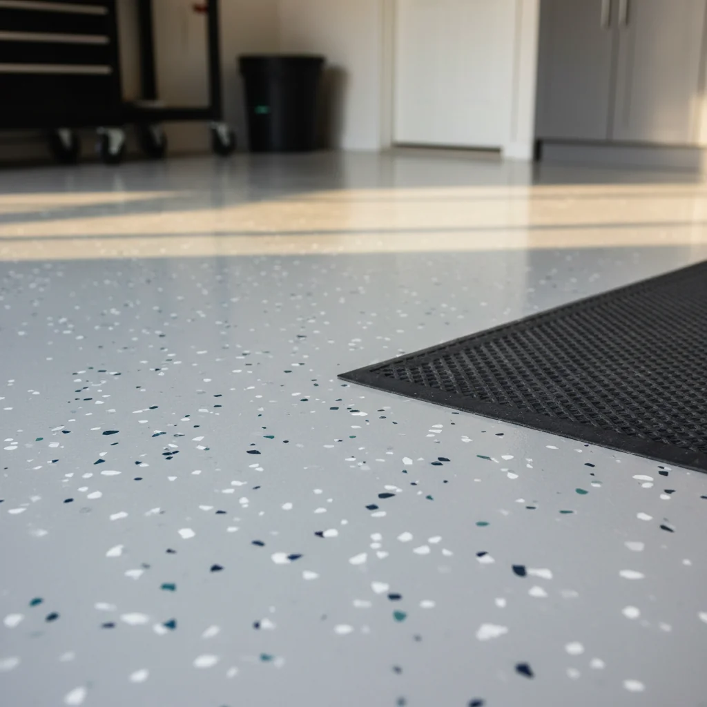 DIY water-based epoxy garage floor with color flakes