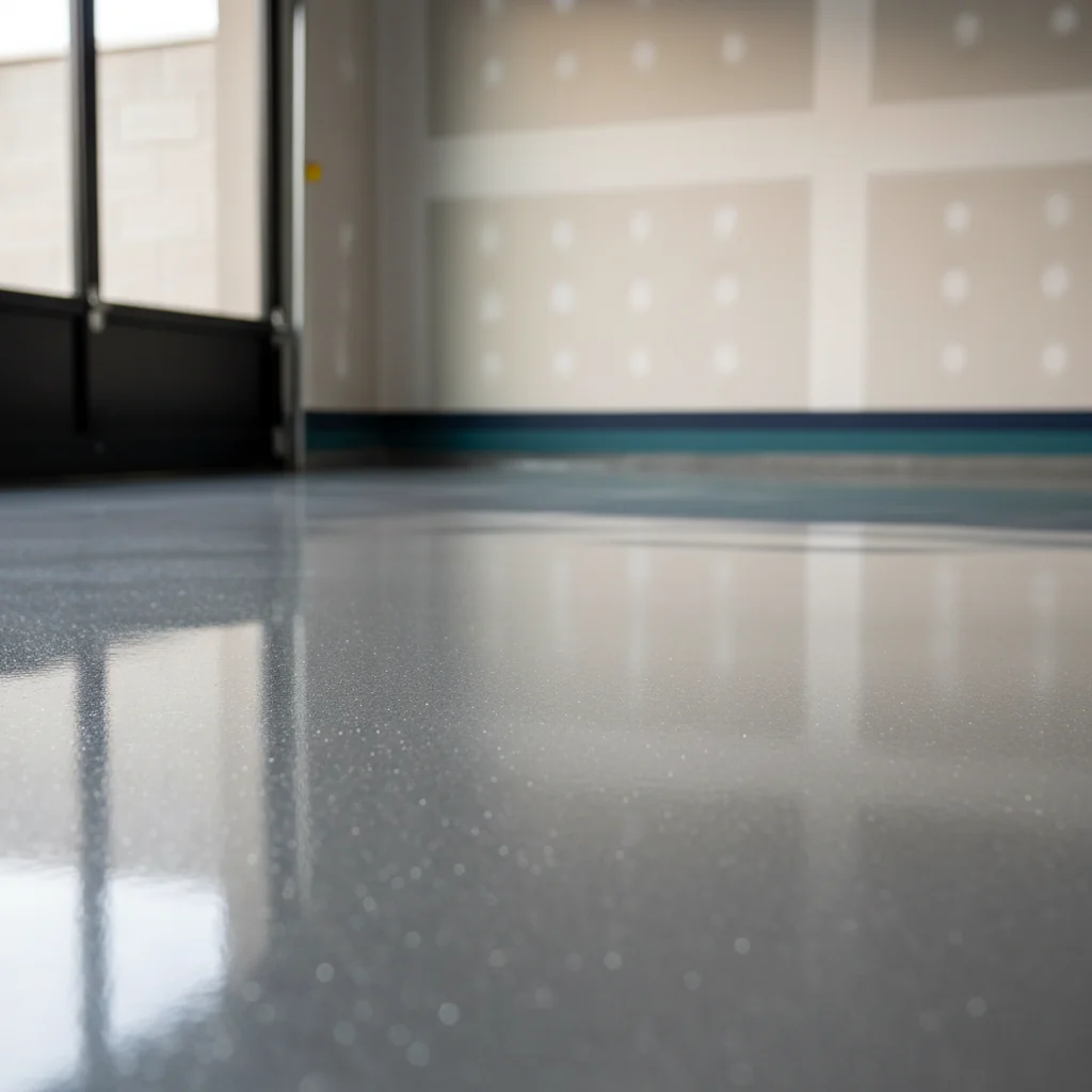 Professional standard epoxy garage floor with clean finish