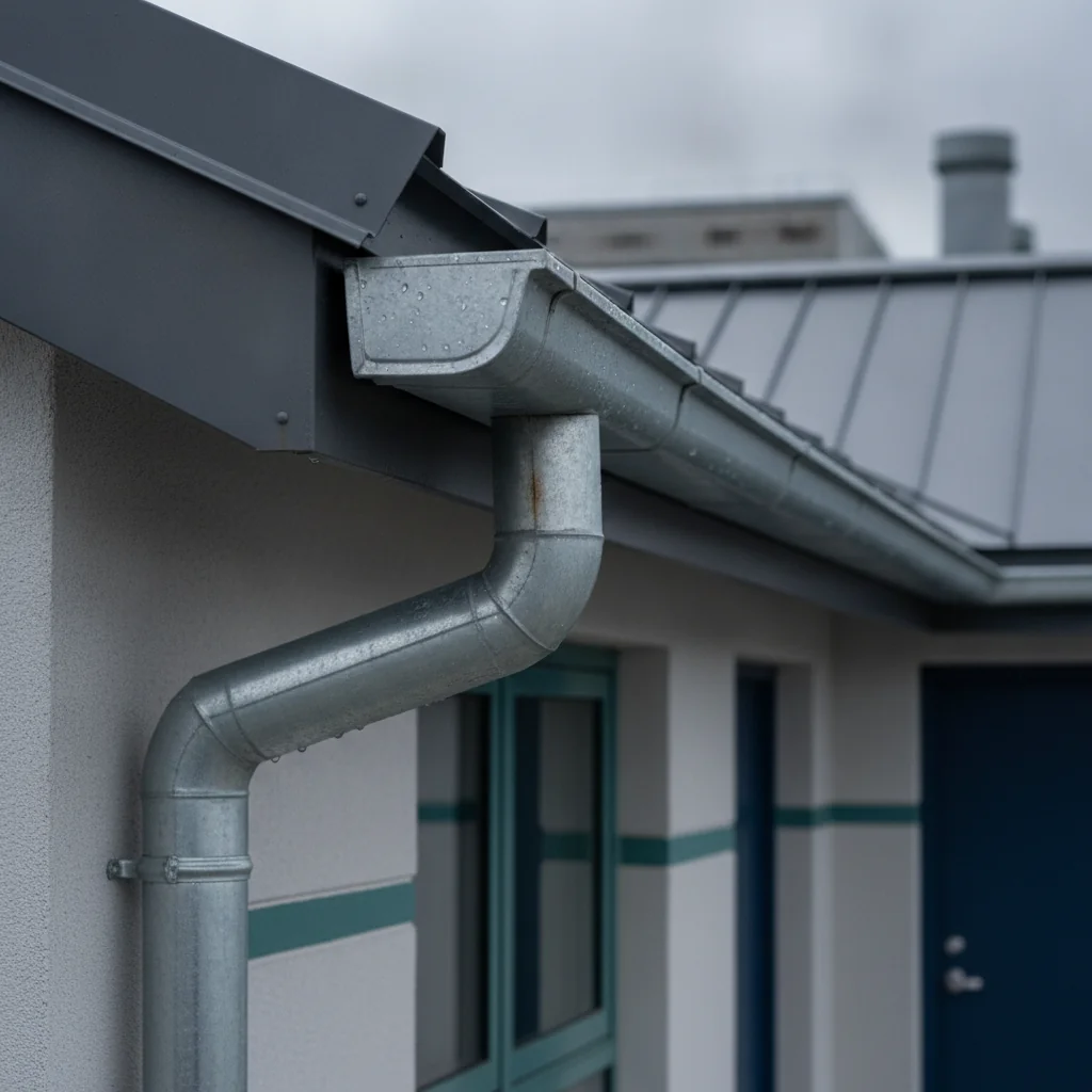 Steel galvanized gutters on a residential home