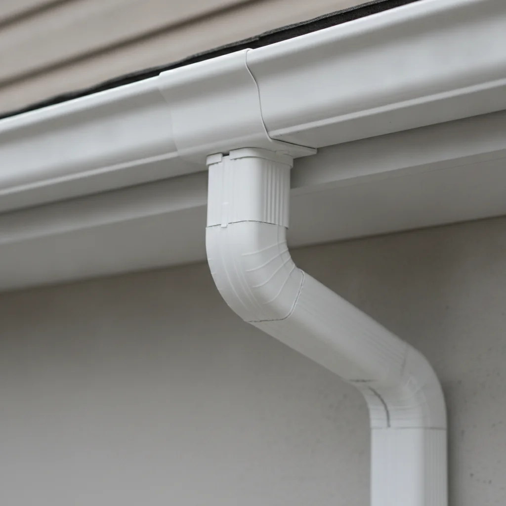 White vinyl K-style gutters on a house fascia