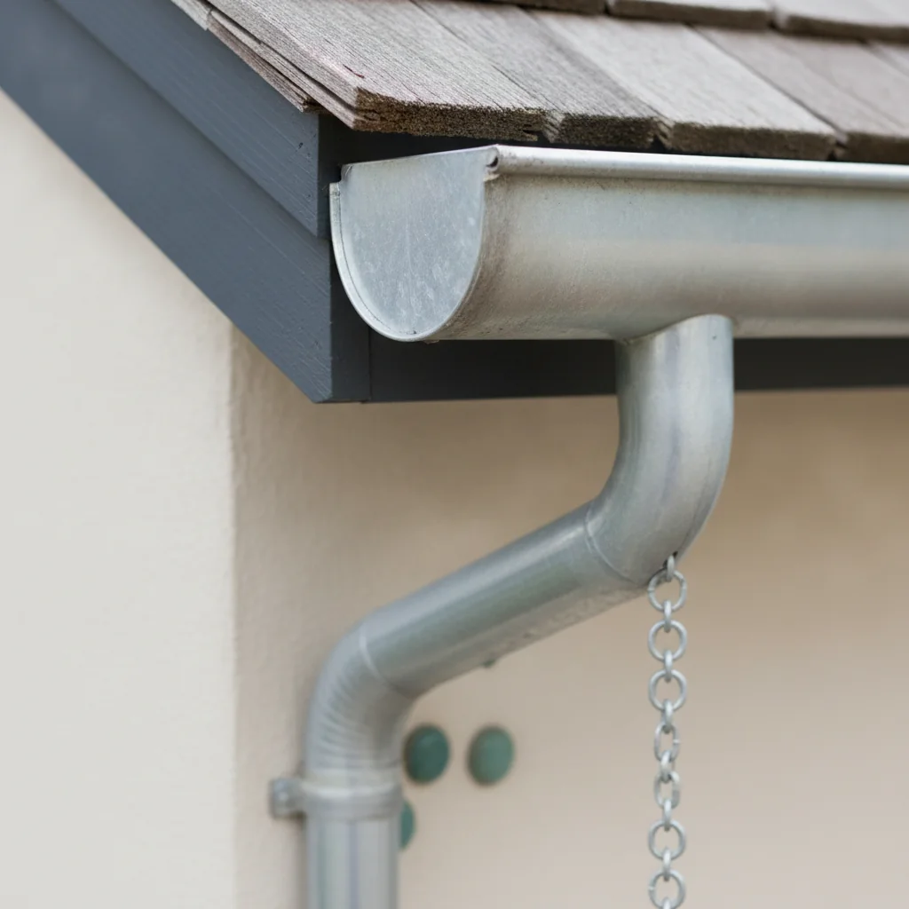 Zinc half-round gutters on a craftsman-style home