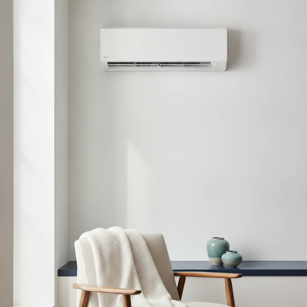 Ductless mini-split wall unit installed in a living room