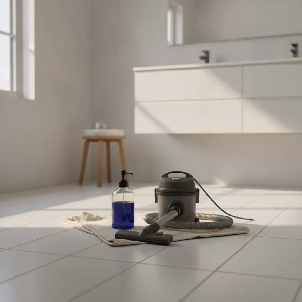 Surface mold on a bathroom wall, cosmetic growth on non-porous surfaces