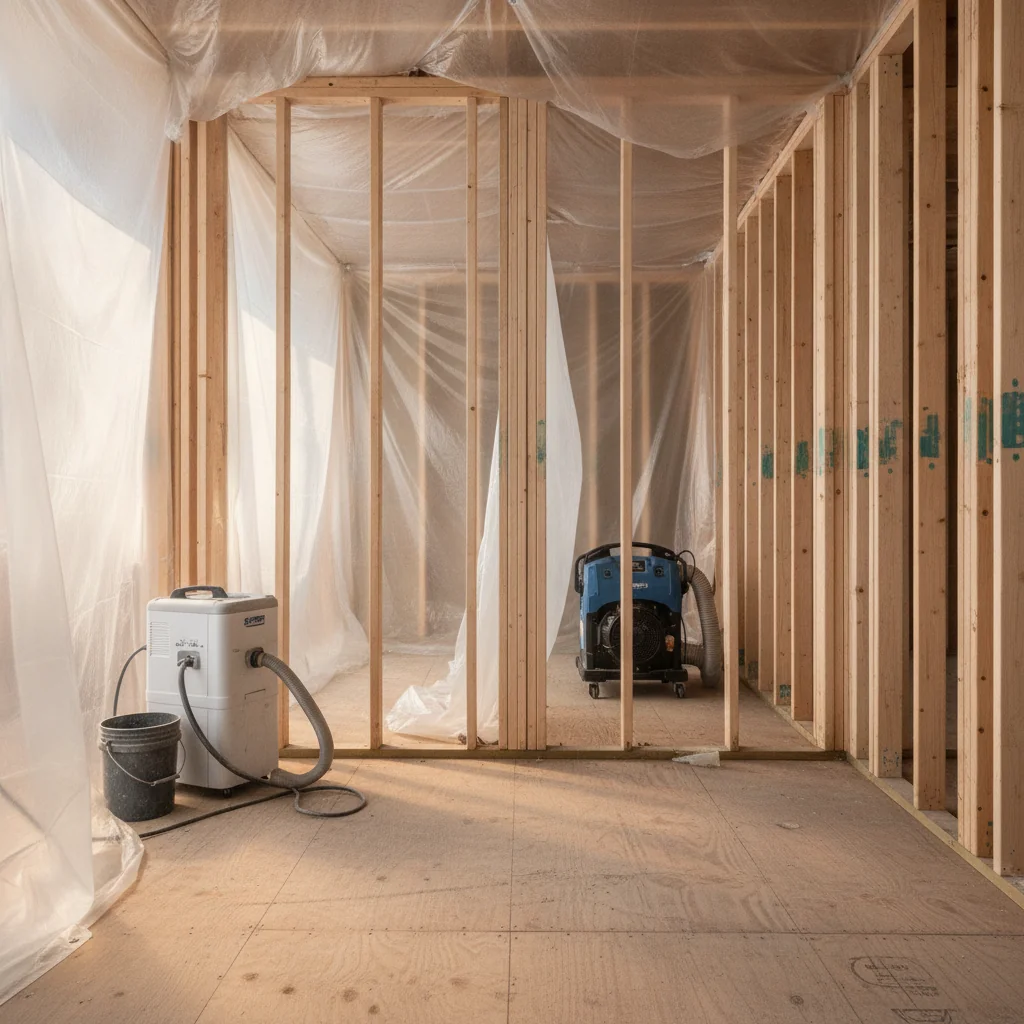 Severe structural black mold infestation requiring demolition of framing and subfloor