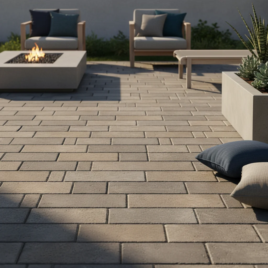 Concrete paver patio with interlocking pattern