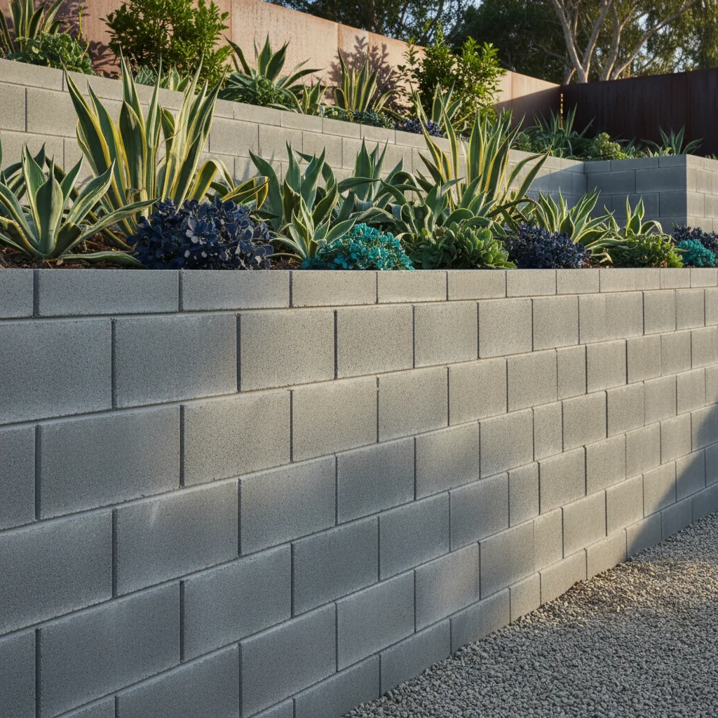 Interlocking concrete block retaining wall