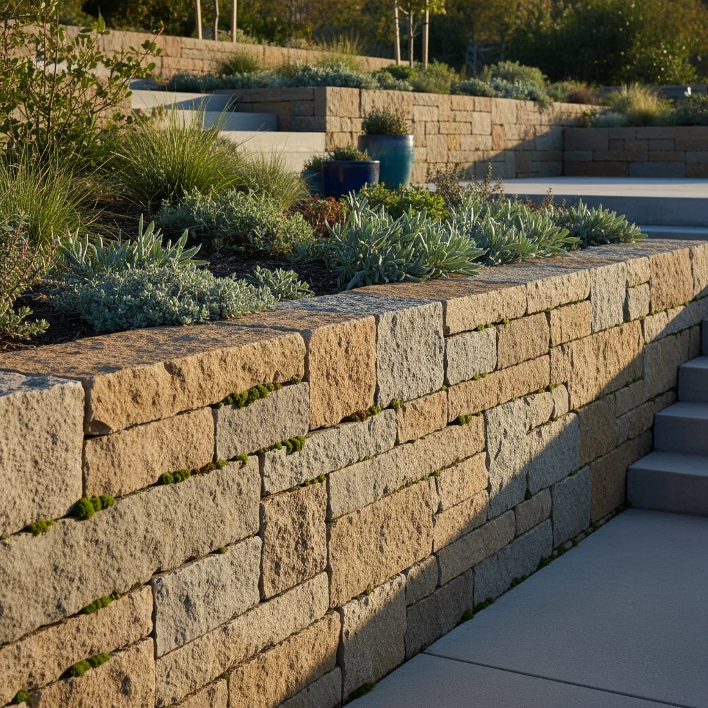 Natural stacked stone retaining wall