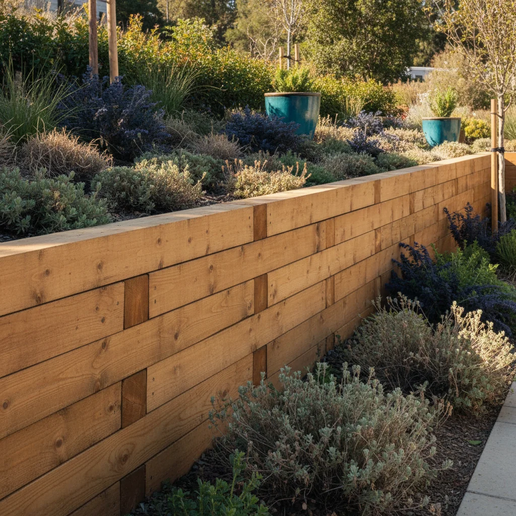 Pressure-treated timber retaining wall