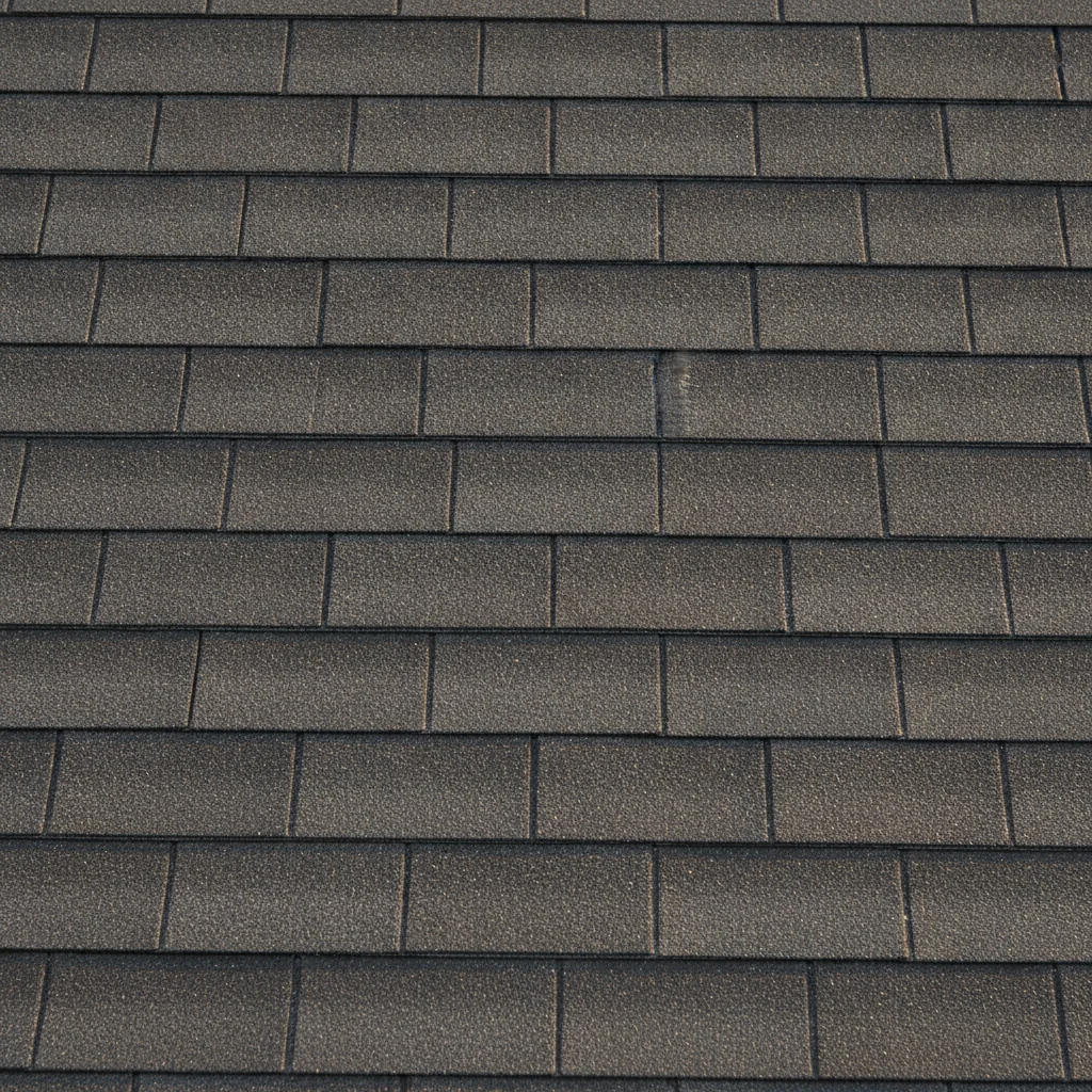 Three-tab asphalt shingles on a residential roof