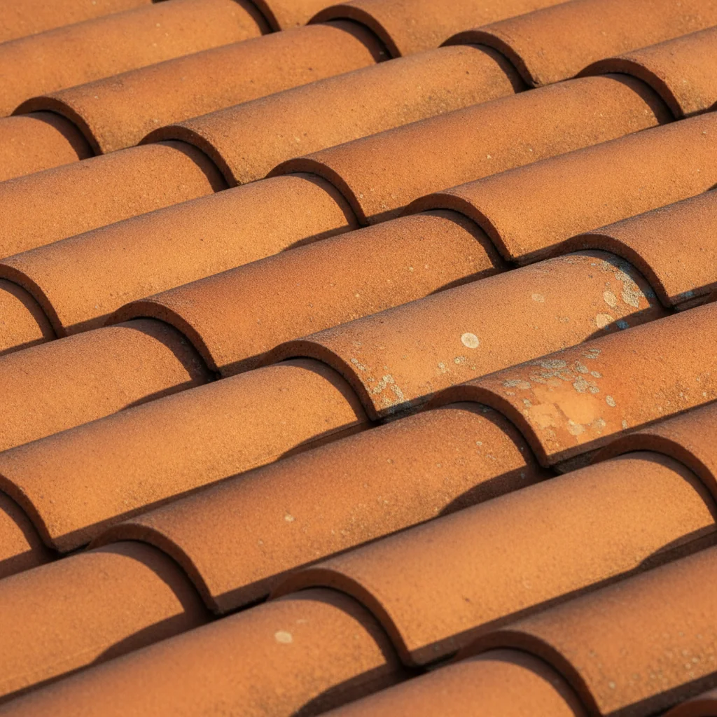 Terra cotta clay tile roof on a Mediterranean-style home